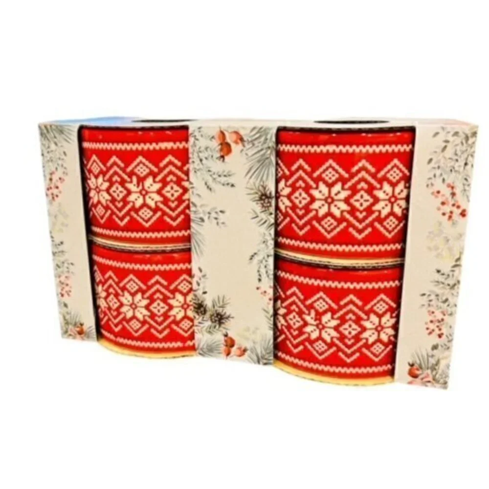 CHRISTMAS SWEATER Ceramic RAMEKINS Set of 4‎ Red CHRISTMAS NEW BAKESHOP GIFT NIB